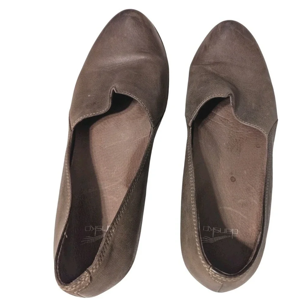 Dansko Women's Liliana Clog Slip On Shoes Brown Leather Wedge Heel EU40 US9.5/10